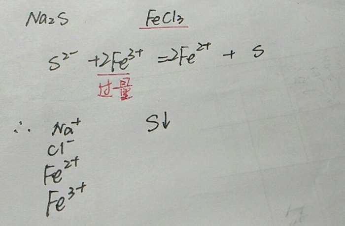 硫化钠溶液中加入过量氯化铁溶液为什么不会产