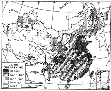 读我国人口密度图,回答下列问题:(答案有可能不