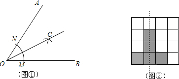 作图题(1)尺规作图:如图①,作出∠AOB的角平分线OC,并保留作图痕迹.(2)如图②,请在正方形网格中空白区的一个小正 - 初中数学 - 菁优网