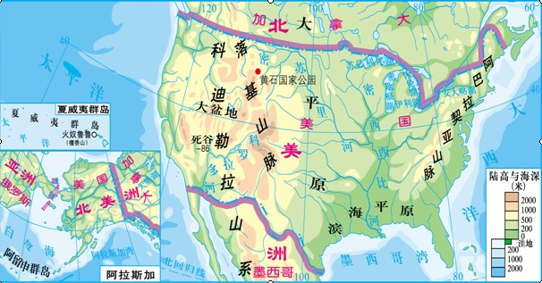 读美国地区图,完成下列要求(1)将图中字母代表的地理事物名称,填写在