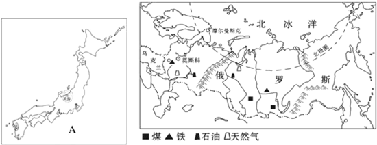 读日本、俄罗斯两国图,回答下面问题.(1)俄罗斯