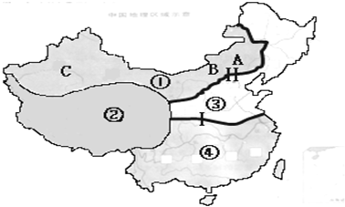 读我国四大地理区域.回答:(1)区域①最显著的自