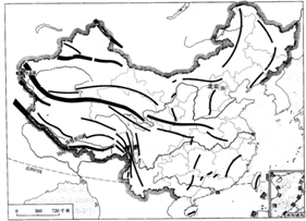 读我国山脉图回答:(1)我国山脉的走向除了东西