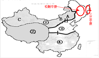 读我国四大地理区域.回答:(1)区域①最显著的自