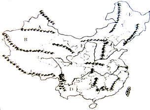 读中国地形图分别写出图中字母分别代表地理事