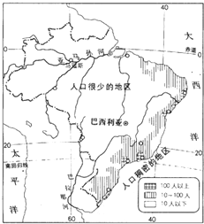 读巴西人口分布图,回答问题.(1)巴西人口分布的