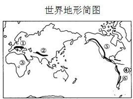 读世界地形图回答问题.(1)写出下列序号代表