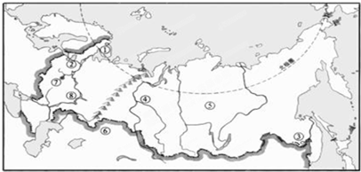 图是俄罗斯城市、河流、地形分布略图,填图并