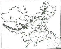 读中国季风和非季风区示意图,完成14-16题.