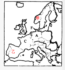 读欧洲西部图,完成下列要求:(1)写出图中字母代