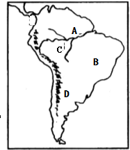读南美洲地形图,回答7～9题.