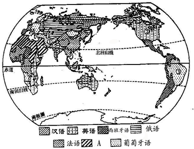 读下面世界语言分布图回答:(1)根据图中信息