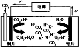 如图为co 电催化还原为碳氢化合物的工作原理示意图,用一种钾盐水