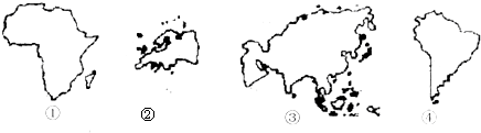 读四大洲轮廓图,完成l3-14题.