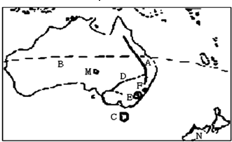 读"大洋洲轮廓图,回答下列问题.