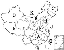 图中的英文字母代表我国相应的省级行政单位,