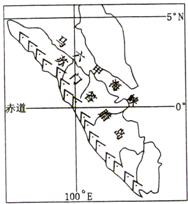 读苏门答腊岛位置,地形,河流示意图,完成5-6题