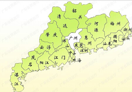 划分为珠三角,粤东,粤西和粤北四个区域,下辖21个省辖市(副城市2