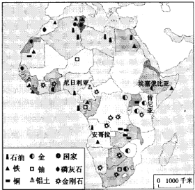 读非洲主要矿产分布图(如图),完成11-12题.