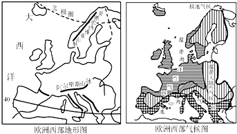 读欧洲西部地形图和欧洲西部气候图(如图),完成