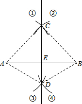 尺规作图画线段AB的垂直平分线CD(E为垂足)