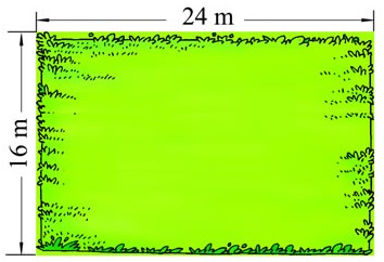 如图是一个长方形的草坪,淘气沿着草坪跑了3圈