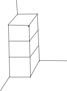 3個稜長都是50釐米的正方體堆放在牆角處(如下圖).